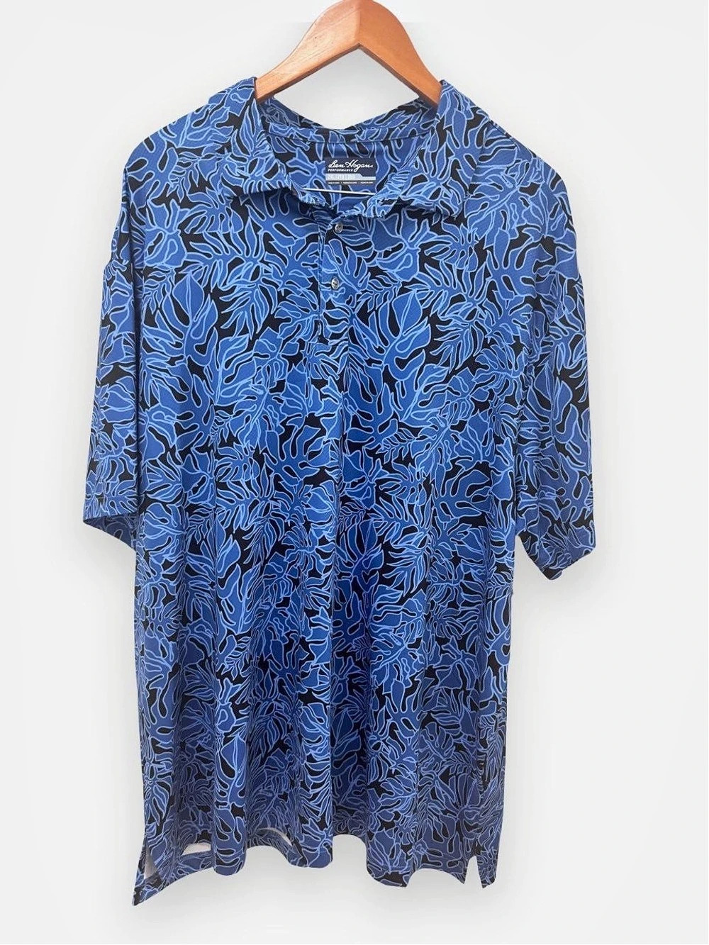 Ben Hogan Performance Polo Caviar True Blue Leaf Print Blue & Black 2XL